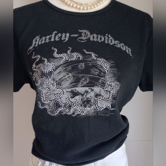Harley-Davidson Tops - Vintage 1990s Harley Davidson Licensed Product Women's Tee Black Silver Studs XL